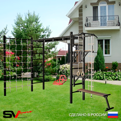 Уличная шведская стенка Sv Sport рукоход с комплектом турник прямой У5444 (Турник/Брусья/Стойка/Скамья/Со спинкой/Канат/кольца/лестница/Сетка)