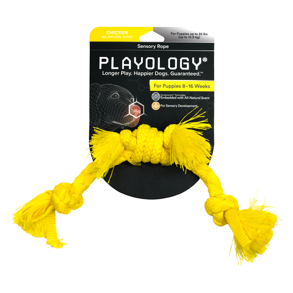 Сенсорный канат Playology PUPPY SENSORY ROPE для щенков мелких и средних пород 8-16 недель с ароматом курицы, цвет желтый