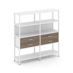 Shelf System Двухсекционный стеллаж четырехярусный с ящиками SN.STM-422 Белый/Вяз Благородный/Металл