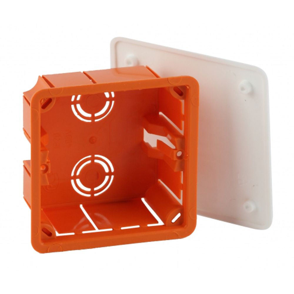 Распаячная коробка ЭРА KRT-92-92-45 скрытой установки красно-белая 92х92х45мм для твердых стен саморезы крышка IP20 | Коробки распаячные
