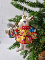 Кролик из Алисы ёлочная фарфоровая игрушка