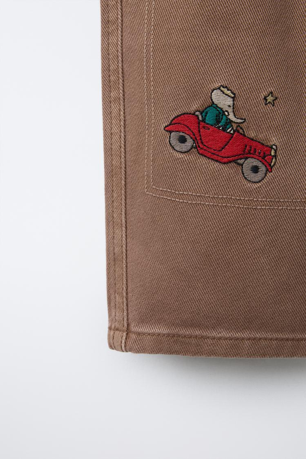 ZARA БРЮКИ BAGGY ИЗ ТВИЛА С ВЫШИВКОЙ BABAR ™, СВКТЛО-КОРИЧНЕВЫЙ