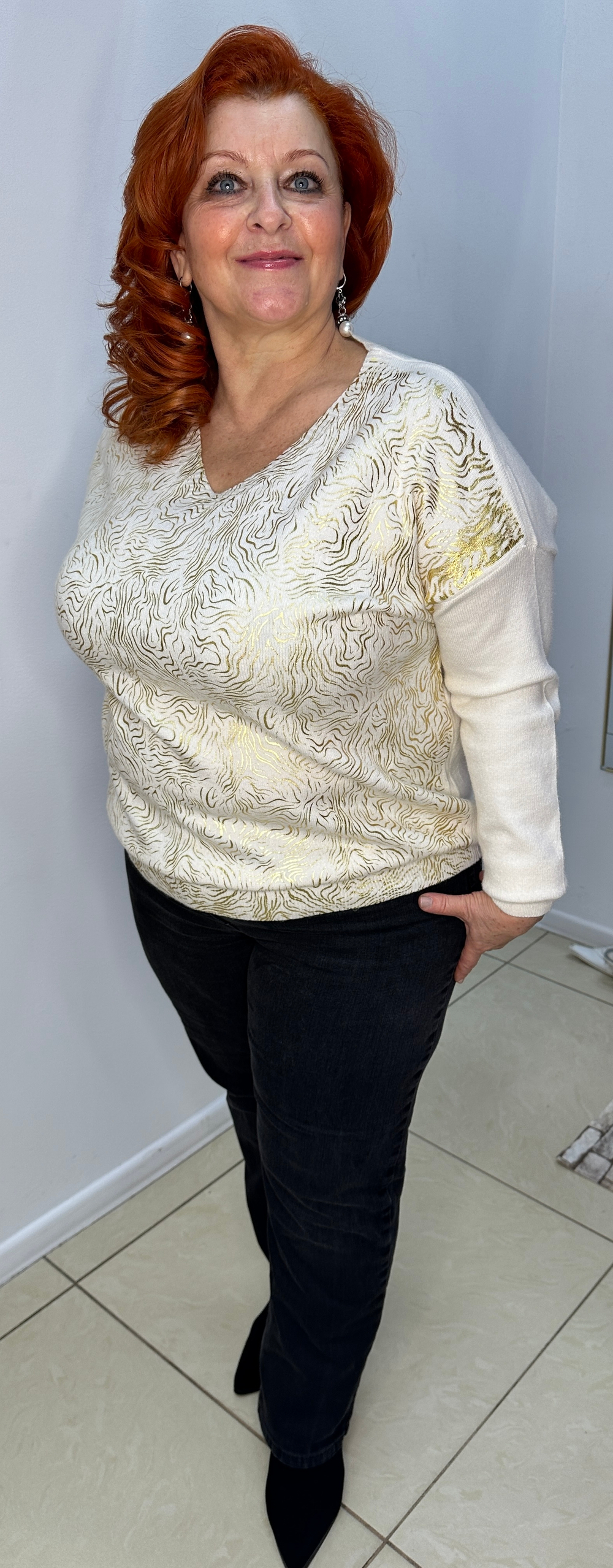 Джемпер-блузон с блестящим накатом по лицевой стороне