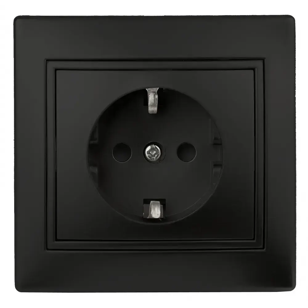 Розетка Intro Plano 1-202-05 с заземлением 2P+E Schuko 16А-250В IP20 скрытой установки черный