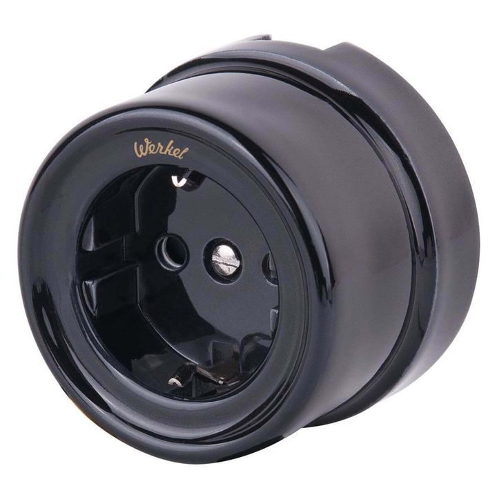 Розетка с заземлением Werkel Ретро черный W5671008 4690389166808