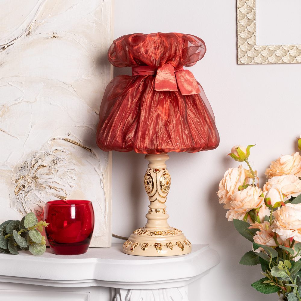 Настольная лампа Корса Айвори с абажуром Мадлен Роза