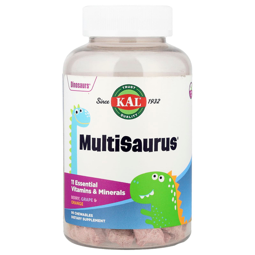 KAL, MultiSaurus, витамины и микроэлементы, со вкусом ягод, винограда и апельсина, 90 жевательных таблеток
