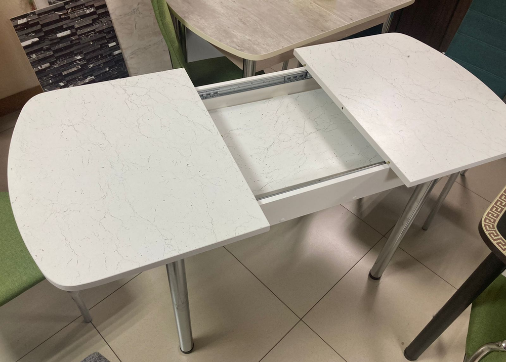 Стол разд Пластиковый подстолье прямое хром пояс белый Мрамор марквина белый