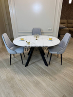 Круглый раздвижной стол "Бонжур", керамогранит, белый мрамор и стулья "Сорренто"