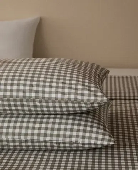 ZARA HOME НАВОЛОЧКА ИЗ ХЛОПКА В КЛЕТКУ, ТЕМНЫЙ ХАКИ