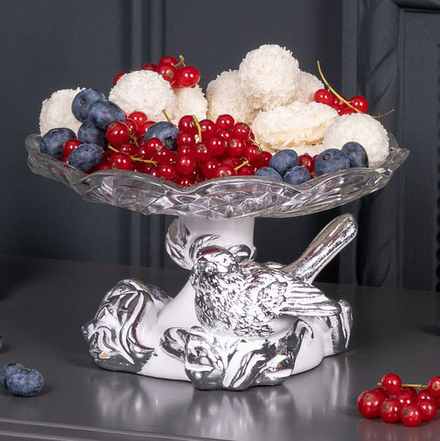 Фруктовница-конфетница Белла со стеклянной чашей серебро