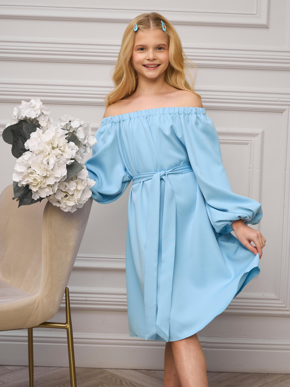 Платье нарядное для девочки голубое
