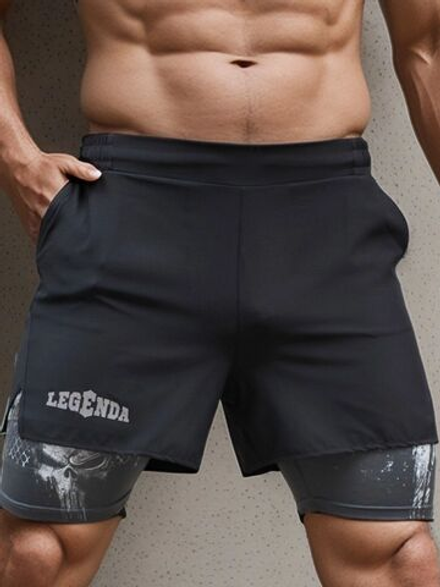 Шорты двойные тренировочные LEGENDA Каратель черный
