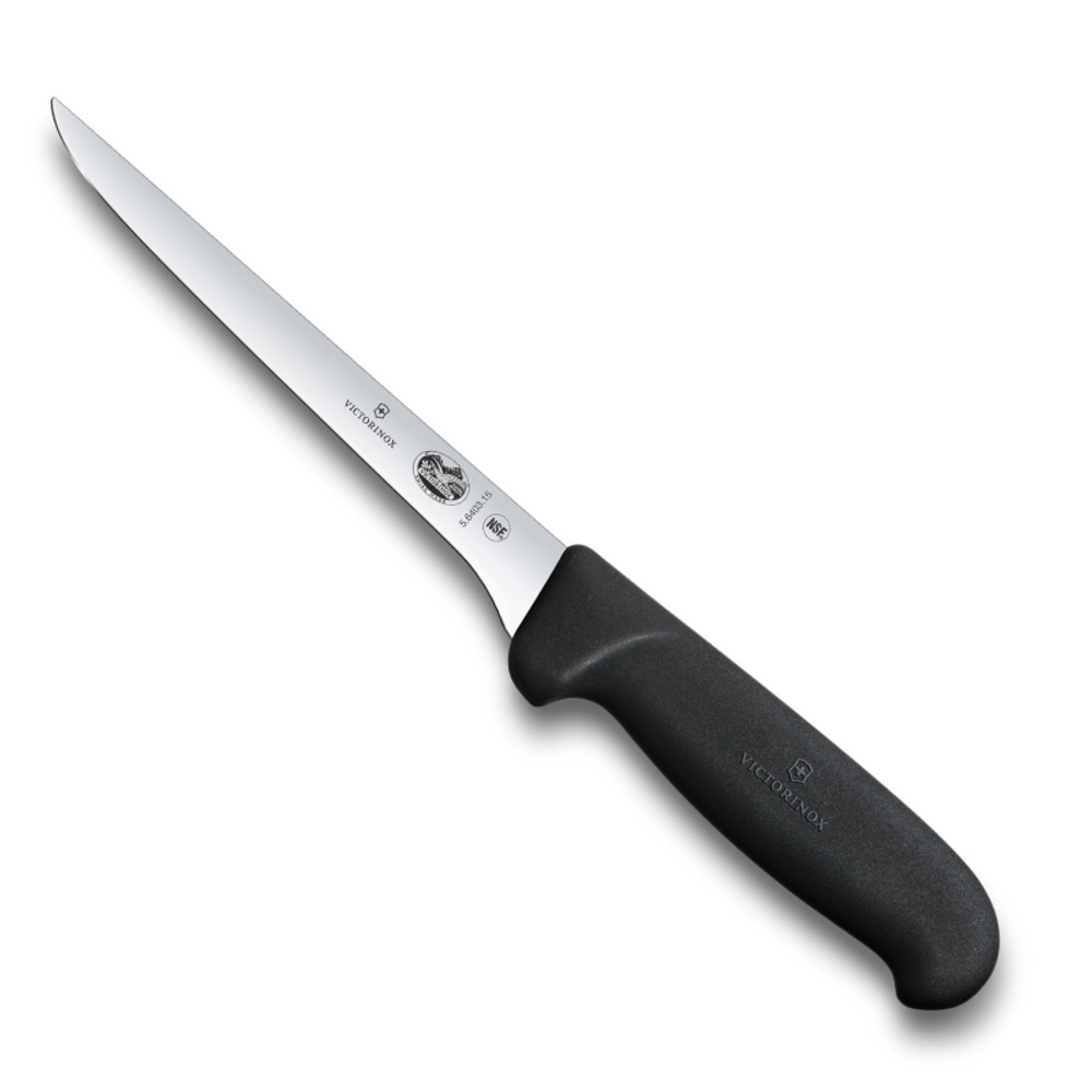 Нож Victorinox разделочный, лезвие 15 см, рифленый край, черный
