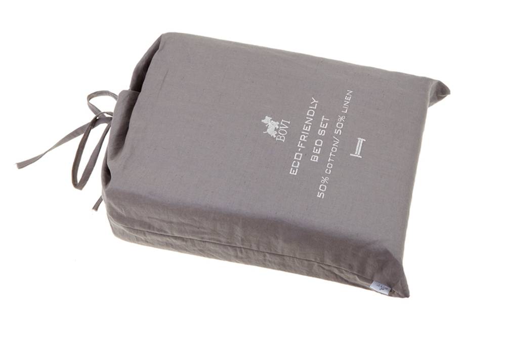 Постельное белье 2 спальное евро Bovi Linen серое Португалия упаковка