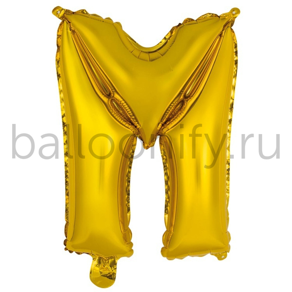Фольгированная фигура, Буква М 35 см Gold