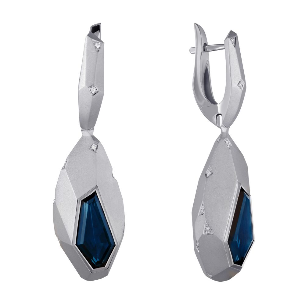Серьги c Топазом London и Цаворитами, Эмаль, E0176-52/17