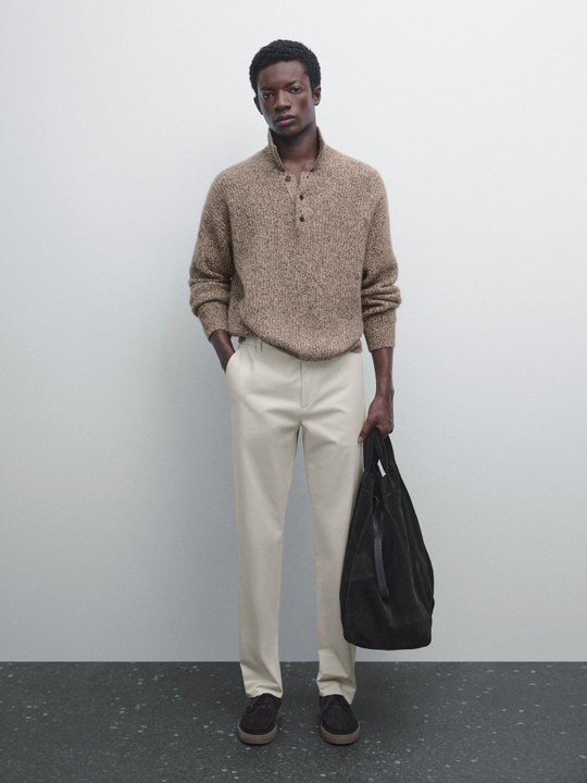 Massimo Dutti Зауженные брюки из хлопковой смесовой ткани, песочный