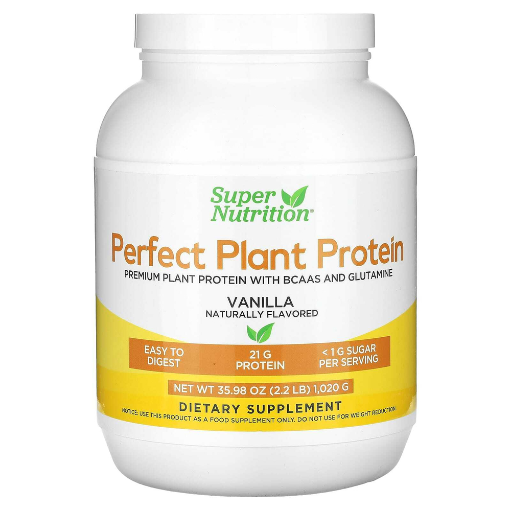 Super Nutrition, растительный протеин с изолятом горохового протеина, BCAA, семенами клюквы, чиа и инка инчи, ваниль, 1020 г (2,2 фунта)