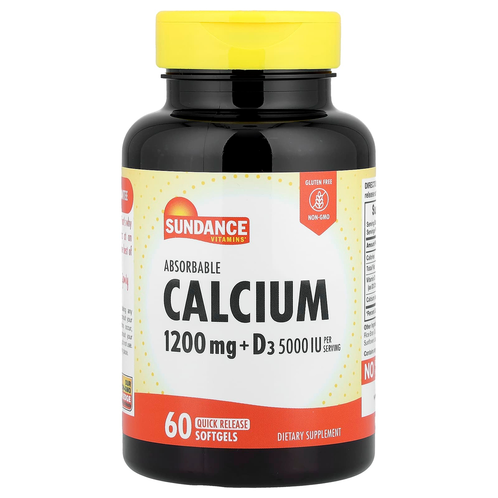 Sundance Vitamins, легкоусвояемый кальций с витамином D3, 60 капсул с быстрым высвобождением