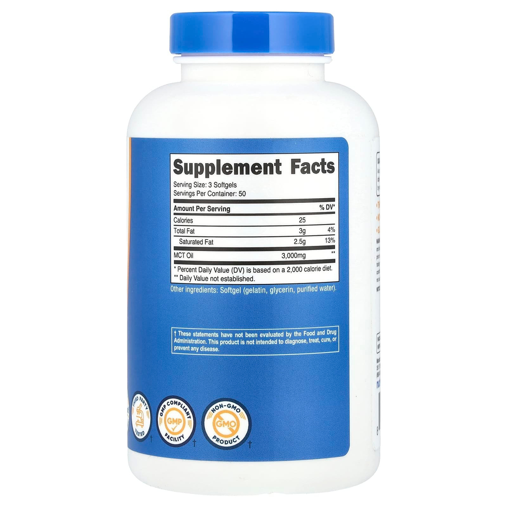 Nutricost, Масло MCT, 150 капсул (1000 мг в каждой капсуле)