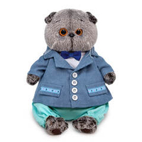 BUDI BASA Котик Басик в голубом пиджаке - 22 см в положении сидя