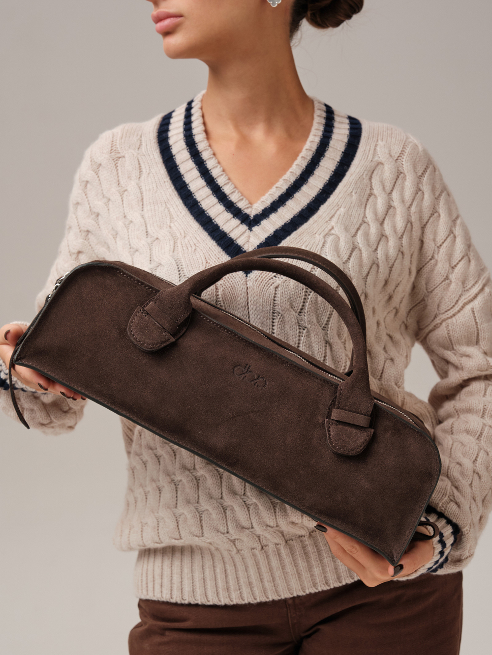 Замшевая сумка багет DBR 31157 темно-коричневый