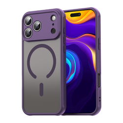 Матовый полупрозрачный чехол с MagSafe для iPhone 17 Pro Max, усиленные боковые рамки фиолетового цвета