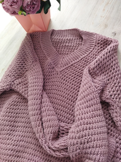 Свитер ручной работы в V-вырезом (42-46 / пыльная роза / 42-46)