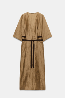ZARA ПЛАТЬЕ-ТУНИКА ИЗ СМЕСОВОГО ЛЬНА — ZW COLLECTION, МЯГКИЙ КАШТАНОВЫЙ