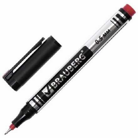 Маркер перманентный 0.5мм, Brauberg Jet, красный