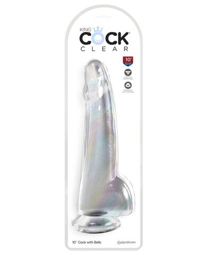 Прозрачный фаллоимитатор с мошонкой на присоске 10’’ Cock with Balls - 27,9 см. (Цвет: прозрачный)