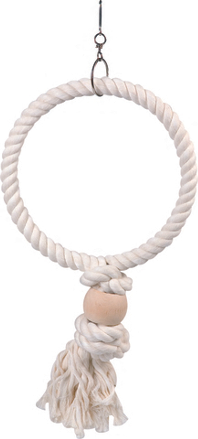 Игрушка для птиц кольцо веревочное с шаром, белое 23см(Д) x 6см(Ш)x 46см(В), Flamingo
