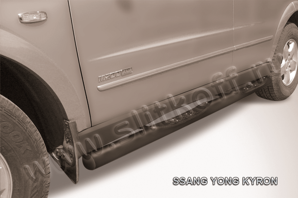 Пороги стальные SsangYong Kyron (2007-2015) d76 с проступями (серебристые)