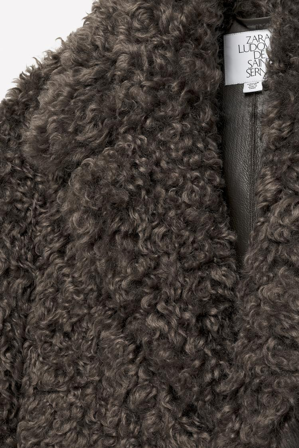 ZARA X LUDOVIC DE SAINT SERNIN ПАЛЬТО С ОТДЕЛКОЙ ИЗ ОВЕЧЬЕЙ КОЖИ, СЕРО-КОРИЧНЕВЫЙ