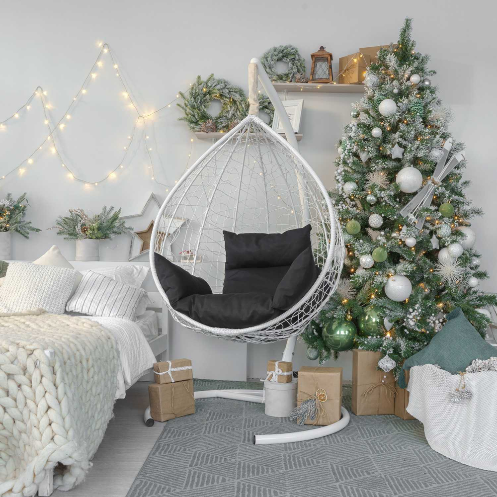 Подвесное кресло-кокон SEVILLA белое, светло-серая подушка (Laura Outdoor)