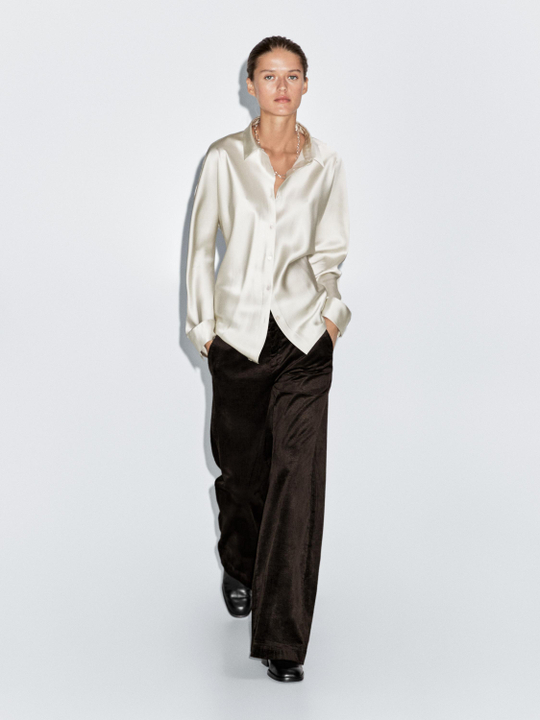 Massimo Dutti Вельветовые брюки-палаццо со средней посадкой, шоколадный