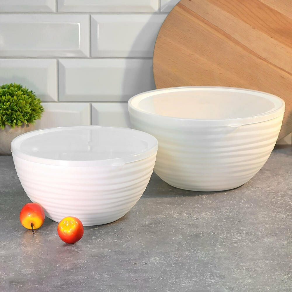 Набор салатников (2,5л, 4л) с крышкой "Оазис", белый