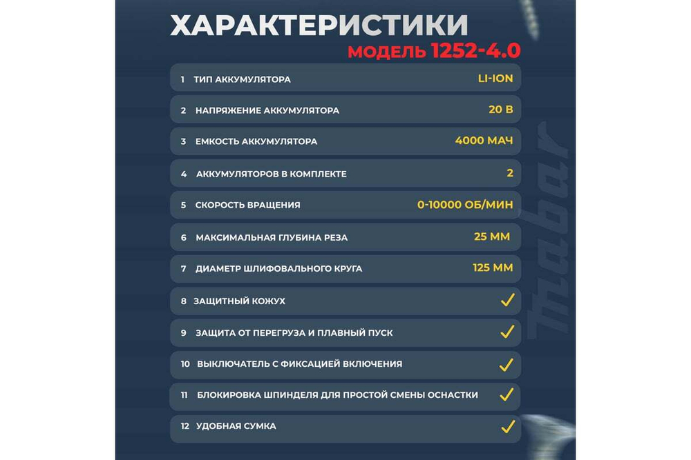 Угловая шлифовальная бесщеточная машина Mabar 1252-4.0