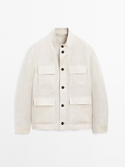 Massimo Dutti Льняная куртка-рубашка Total look, натуральный/кремовый