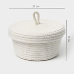 Корзина для хранения ручного плетения, с крышкой, хлопок, 21х21х11 см, цвет бежевый