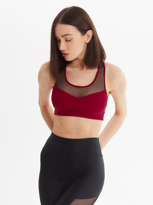 Бордовый топ со спортивной сеткой