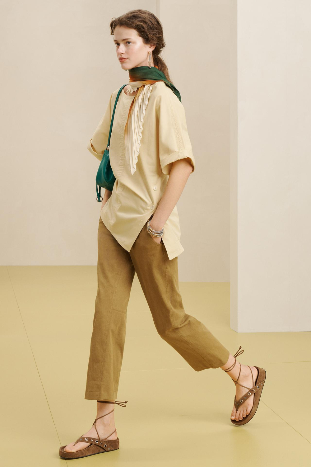 ZARA ХЛОПКОВАЯ РУБАШКА, ЖЕЛТЫЙ