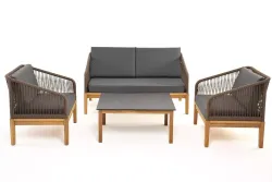 "Канны" лаунж-зона 4-местная из роупа со столиком "Канны" (серый гранит), основание дуб, роуп коричневый