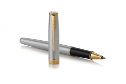 Ручка роллер Parker Sonnet  Stainless Steel GT, стержень: F, цвет чернил: black, в подарочной упаковке
