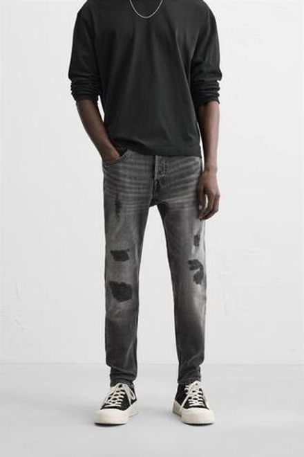 ZARA ДЖИНСЫ SKINNY FIT С РАЗРЕЗАМИ, УГОЛЬНЫЙ