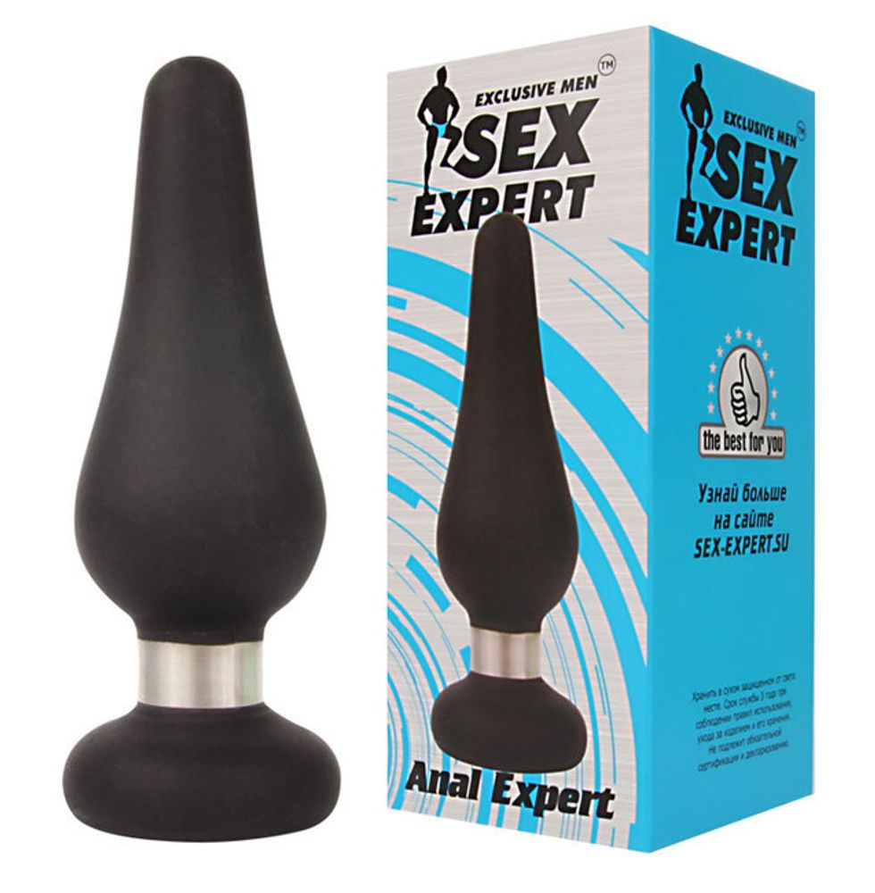 Силиконовая пробка с металлическим кольцом Sex Expert, (11,5 см) (Цвет: черный)