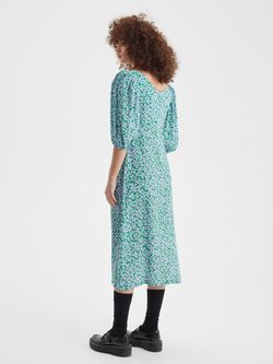 Платье с фигурным лифом и объемными рукавами "Фиалки"