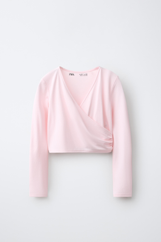 ZARA СПОРТИВНЫЙ ТОП НА ЗАПАХЕ, ПАСТЕЛЬНО-РОЗОВЫЙ