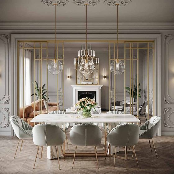 Алюминиевая стеклянная перегородка Классическая эксклюзив золото стекло прозрачное в интерьере